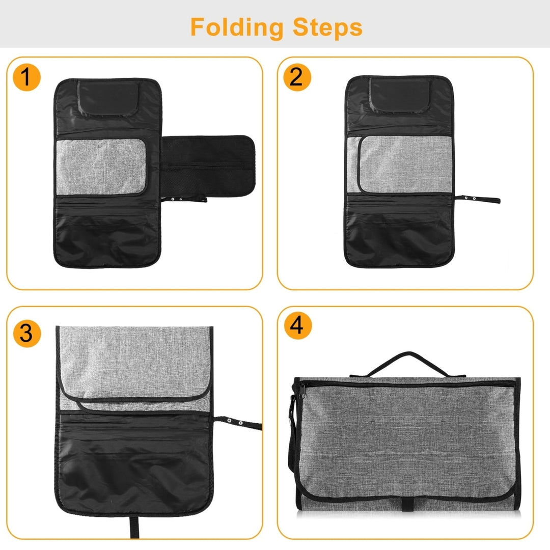 Portable Changing Pad Waterproof Foldable Diaper Mat Multiple Pockets Grey Image 4