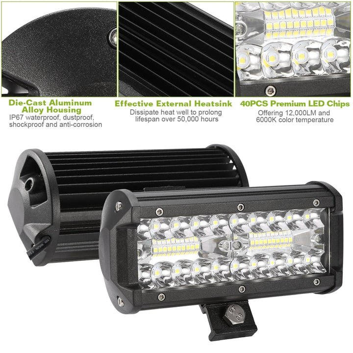 7in LED Light Bar 120W 12000LM Waterproof Offroad Driving Lights Black Aluminum Image 2