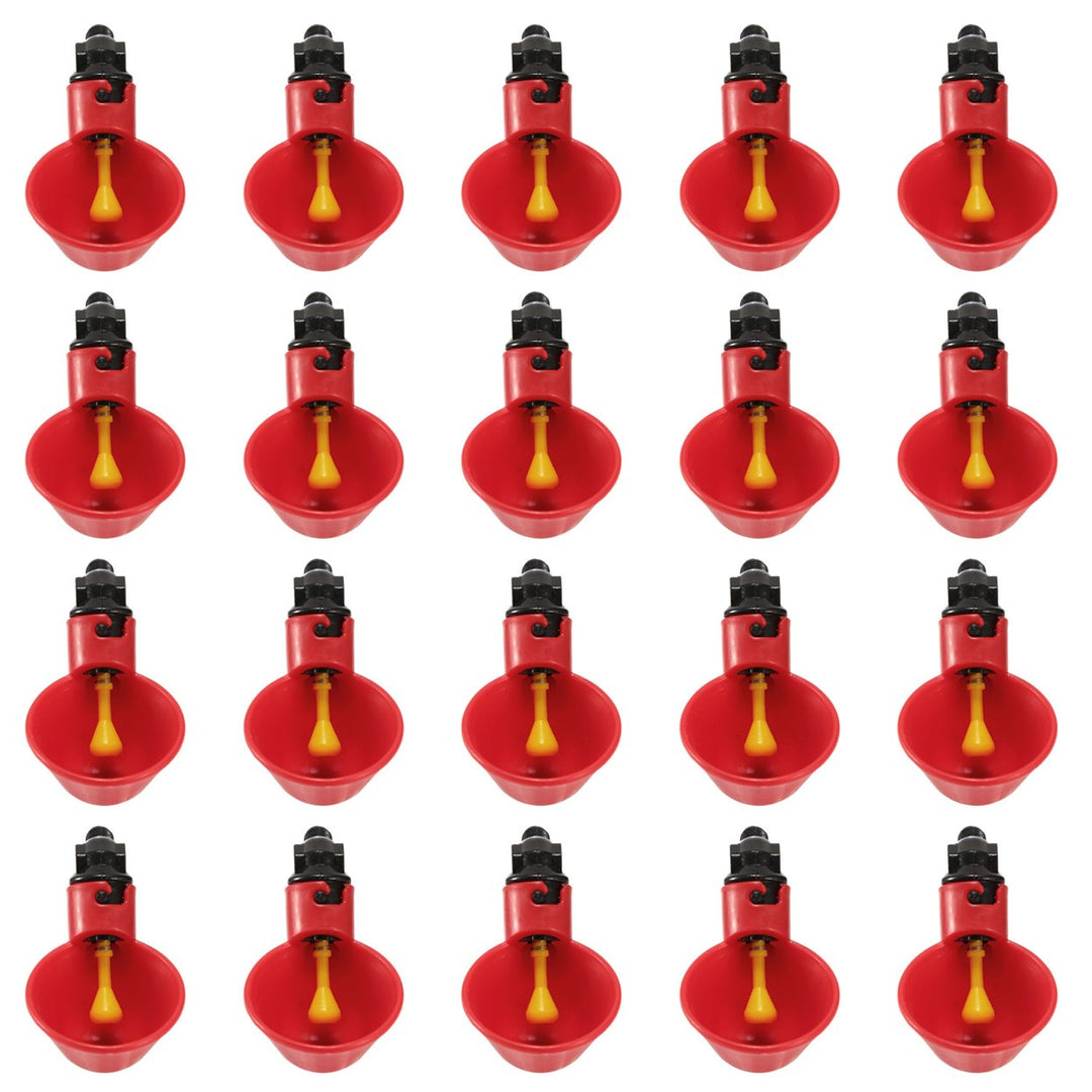 20 Pack Automatic Chicken Waterer Red ABS Drinker Cups for Poultry Image 1