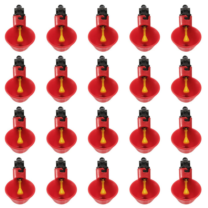 20 Pack Automatic Chicken Waterer Red ABS Drinker Cups for Poultry Image 1