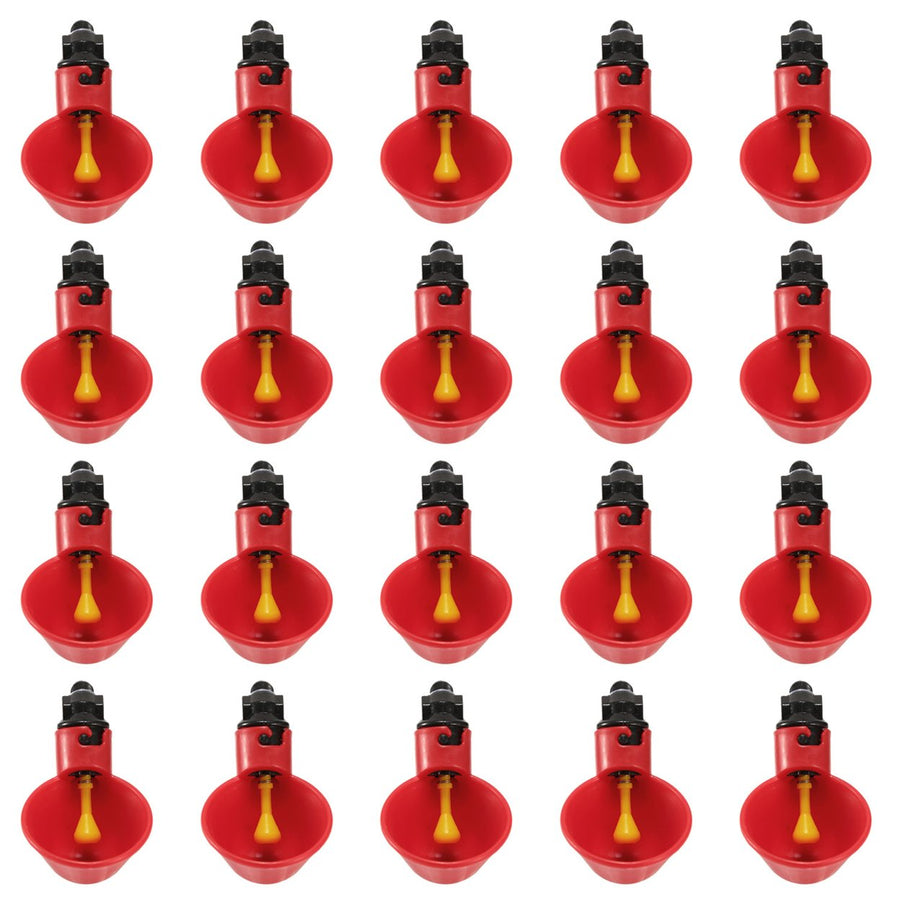 20 Pack Automatic Chicken Waterer Red ABS Drinker Cups for Poultry Image 1