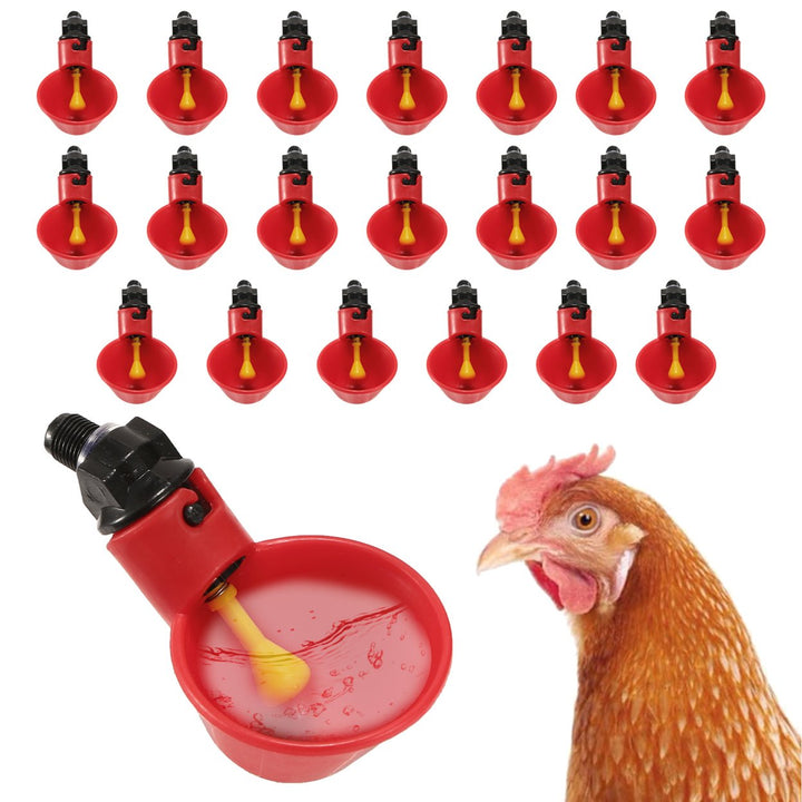 20 Pack Automatic Chicken Waterer Red ABS Drinker Cups for Poultry Image 8