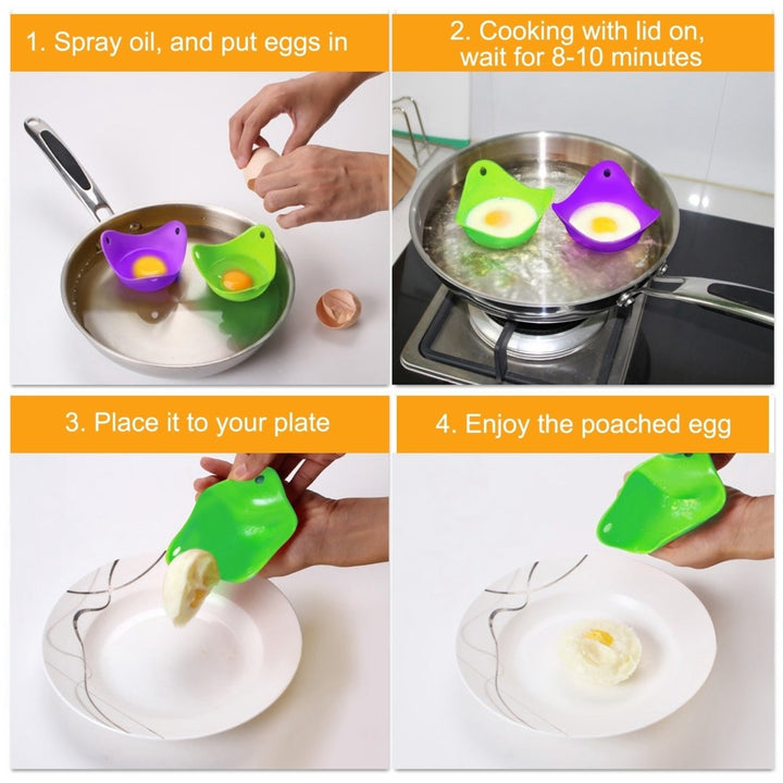 Silicone Egg Poachers 4 Pack BPA Free Non Stick Poached Egg Maker Kitchen Tool Image 6