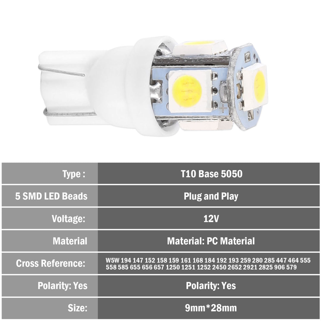 50Pcs LED Car Light Bulbs 1000lm T10 Base 5050 6000K White Auto Lamps Image 2