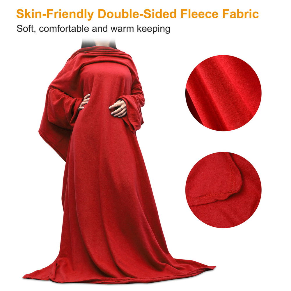 Wearable Fleece Blanket with Sleeves Cozy Warm Microplush Sofa Blanket Image 2