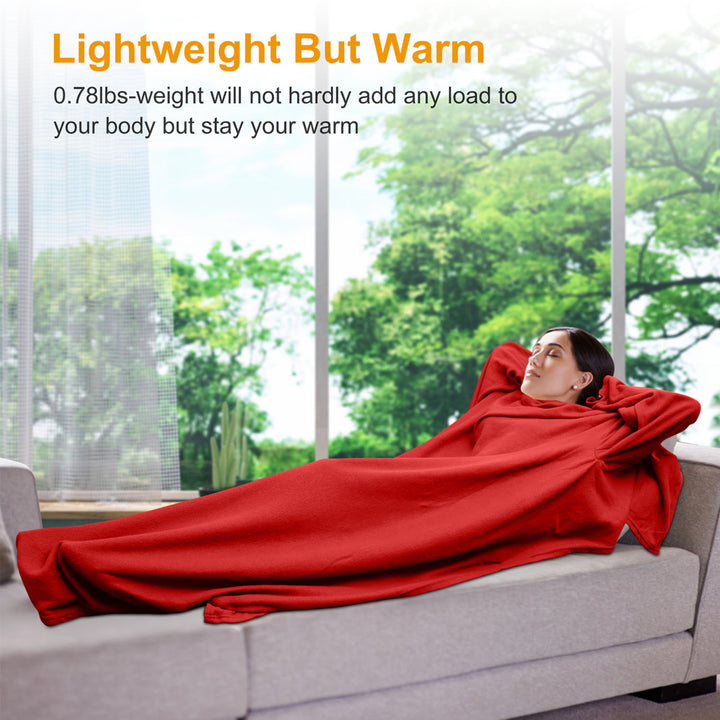 Wearable Fleece Blanket with Sleeves Cozy Warm Microplush Sofa Blanket Image 4