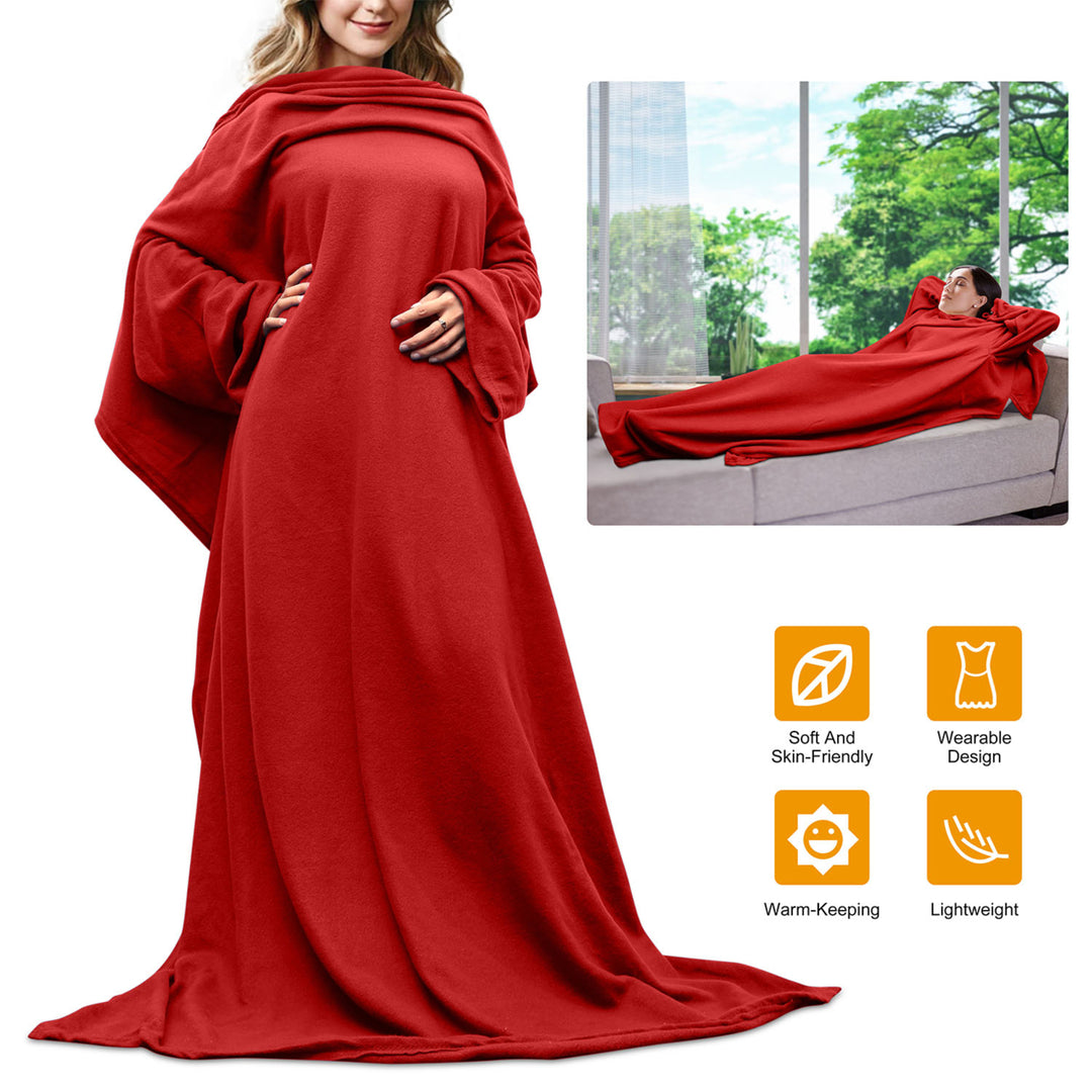 Wearable Fleece Blanket with Sleeves Cozy Warm Microplush Sofa Blanket Image 6