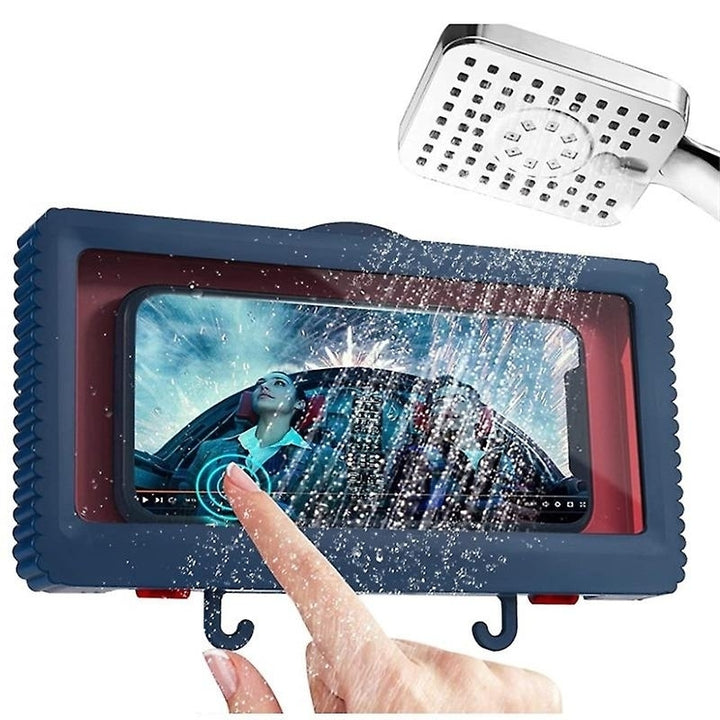 Waterproof Shower Phone Holder Wall Mounted Mobile Phone Stand Bathroom Mount Shelf With Hooks Image 1