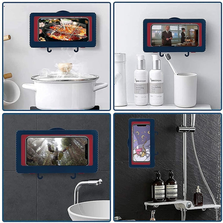 Waterproof Shower Phone Holder Wall Mounted Mobile Phone Stand Bathroom Mount Shelf With Hooks Image 4