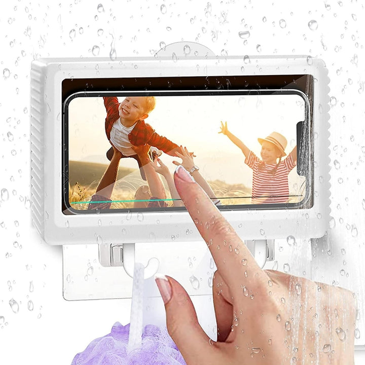 Waterproof Shower Phone Holder Wall Mounted Mobile Phone Stand Bathroom Mount Shelf With Hooks Image 6