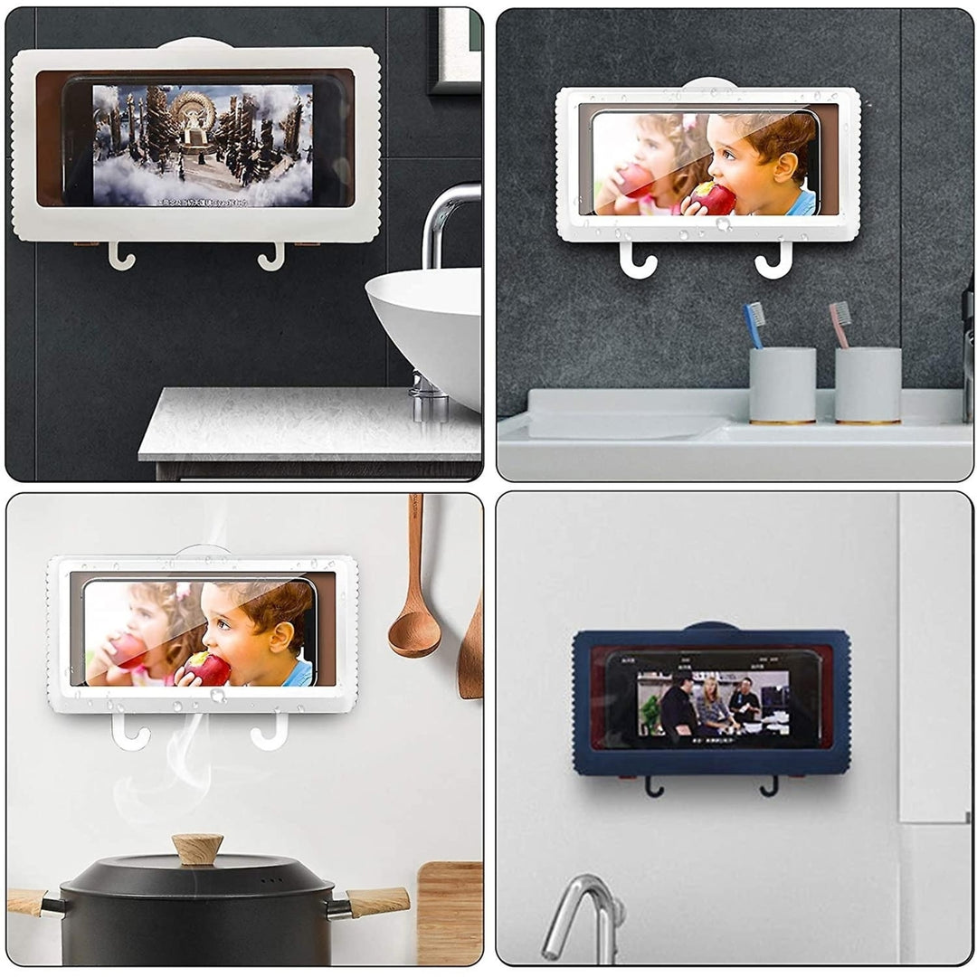 Waterproof Shower Phone Holder Wall Mounted Mobile Phone Stand Bathroom Mount Shelf With Hooks Image 9