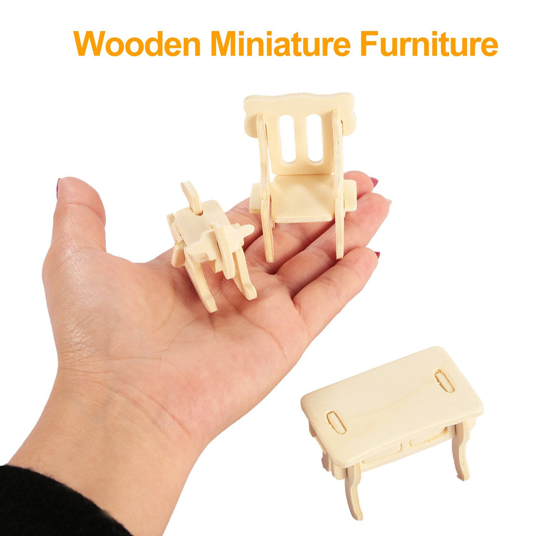 3D Wooden Dollhouse Furniture Puzzles Miniature Models 34Pcs DIY Set Image 3