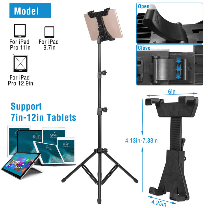 Tablet Mount 360 Degree Rotating Tablet Holder 59in Adjustable Tablet Tripod Stand Image 3