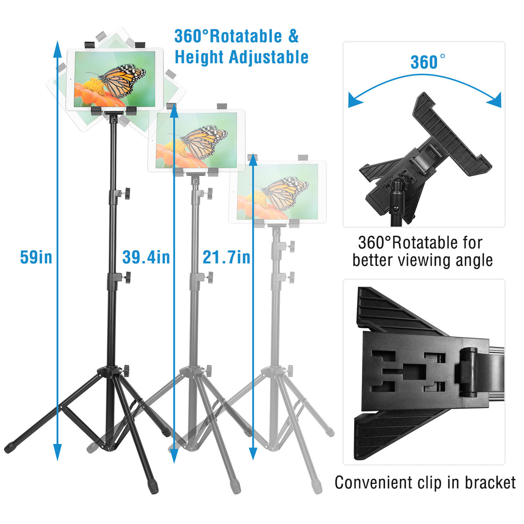 Tablet Mount 360 Degree Rotating Tablet Holder 59in Adjustable Tablet Tripod Stand Image 4