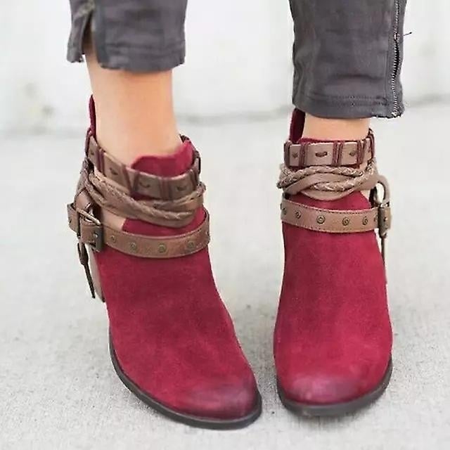 Women High Heels Boots Buckle Strap Ankle Shoes Winter Autumn Casual Chunky Heels Boots Image 1