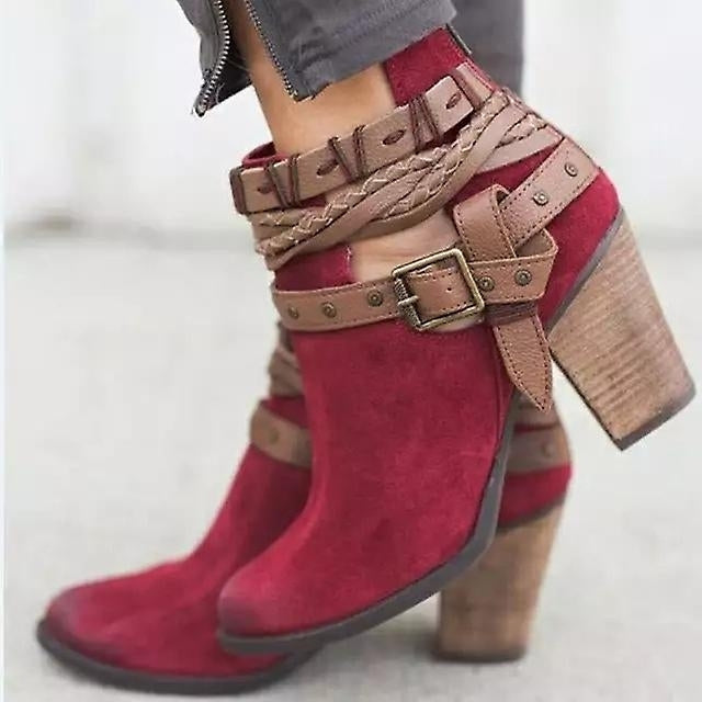 Women High Heels Boots Buckle Strap Ankle Shoes Winter Autumn Casual Chunky Heels Boots Image 4