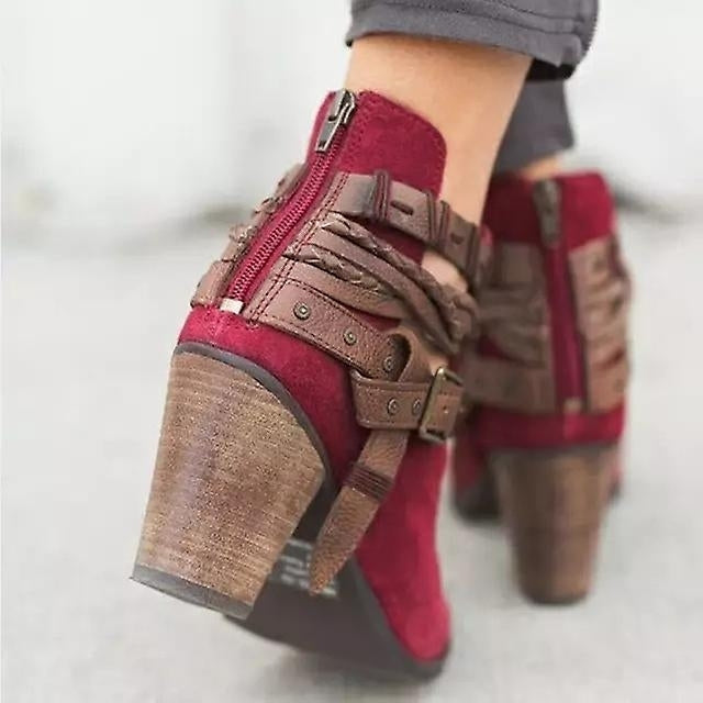 Women High Heels Boots Buckle Strap Ankle Shoes Winter Autumn Casual Chunky Heels Boots Image 6