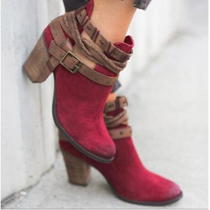 Women High Heels Boots Buckle Strap Ankle Shoes Winter Autumn Casual Chunky Heels Boots Image 7