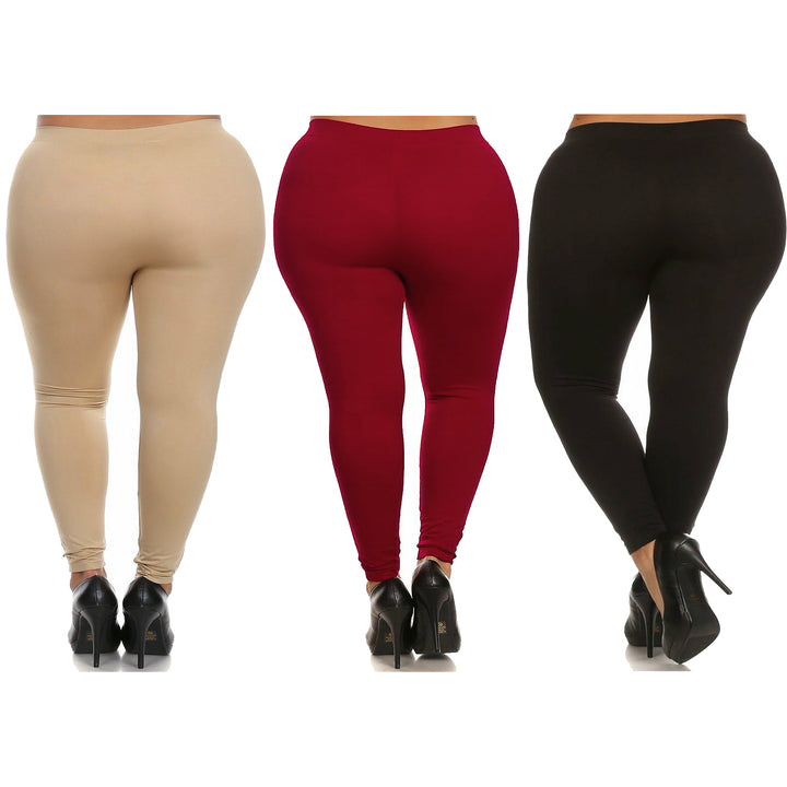 3-Pack Plus Size Womens Yoga Leggings High Rise Tummy Control Black Burgundy Beige Image 3