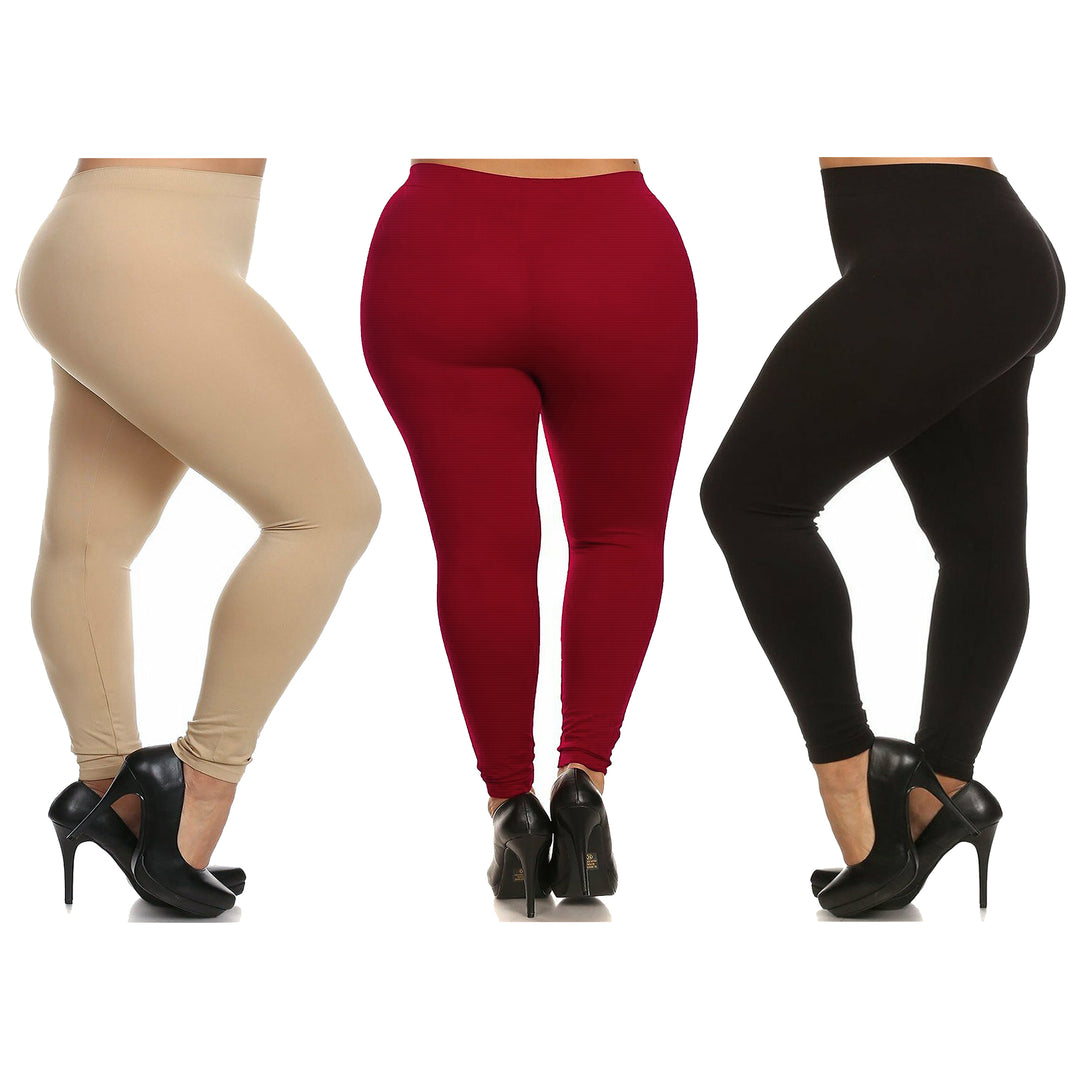 3-Pack Plus Size Womens Yoga Leggings High Rise Tummy Control Black Burgundy Beige Image 4