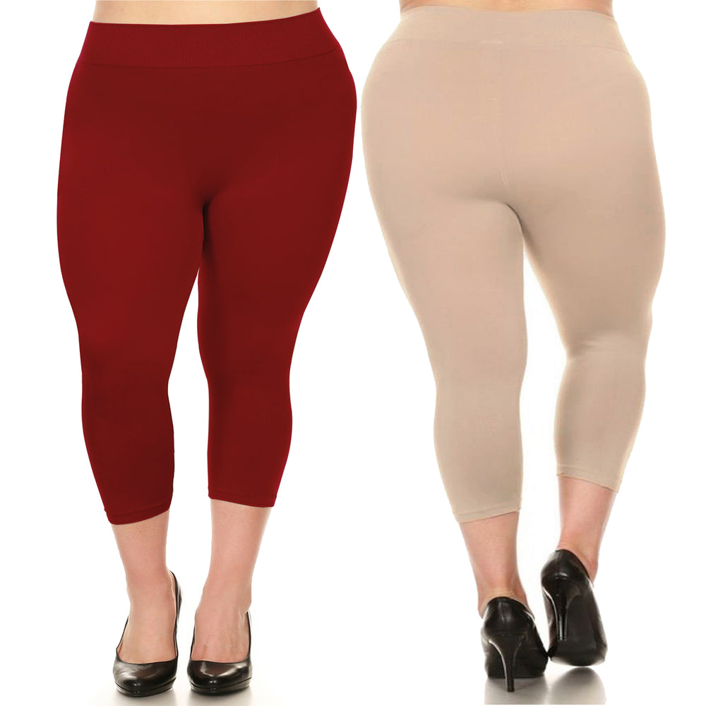 2-Pack: Plus Size Women's Ultra-Soft High Waisted Capri Leggings Image 2