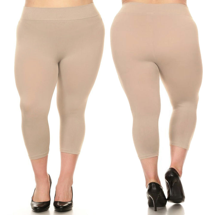 2-Pack: Plus Size Womens Ultra-Soft High Waisted Capri Leggings Image 4