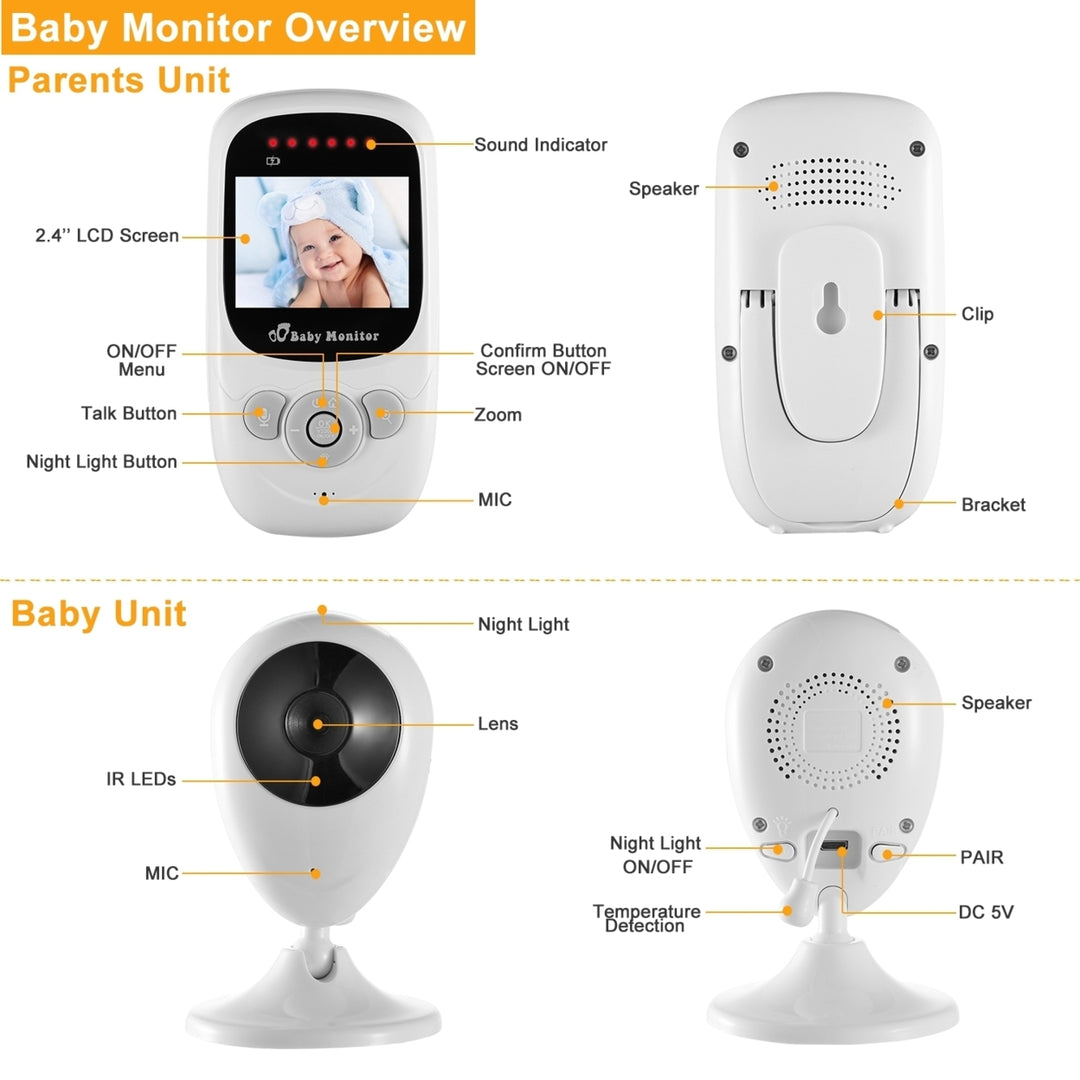 656FT Wireless Video Baby Monitor Infrared Night Vision LCD Display 2.4in Image 7