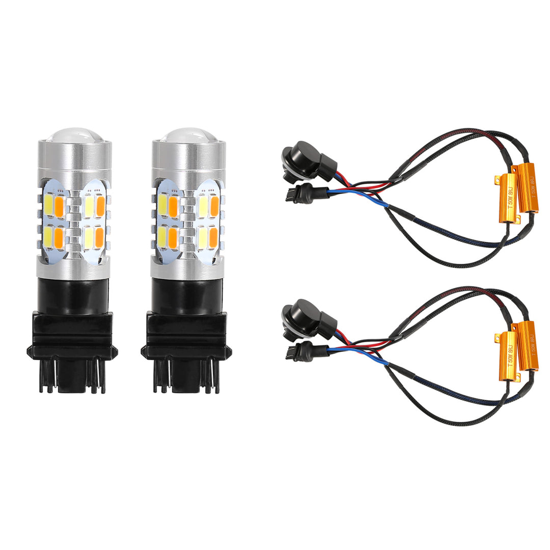 2 Pcs T25 3157 LED Bulbs 800LM White Yellow Turn Signal Parking Light 6500K Image 1