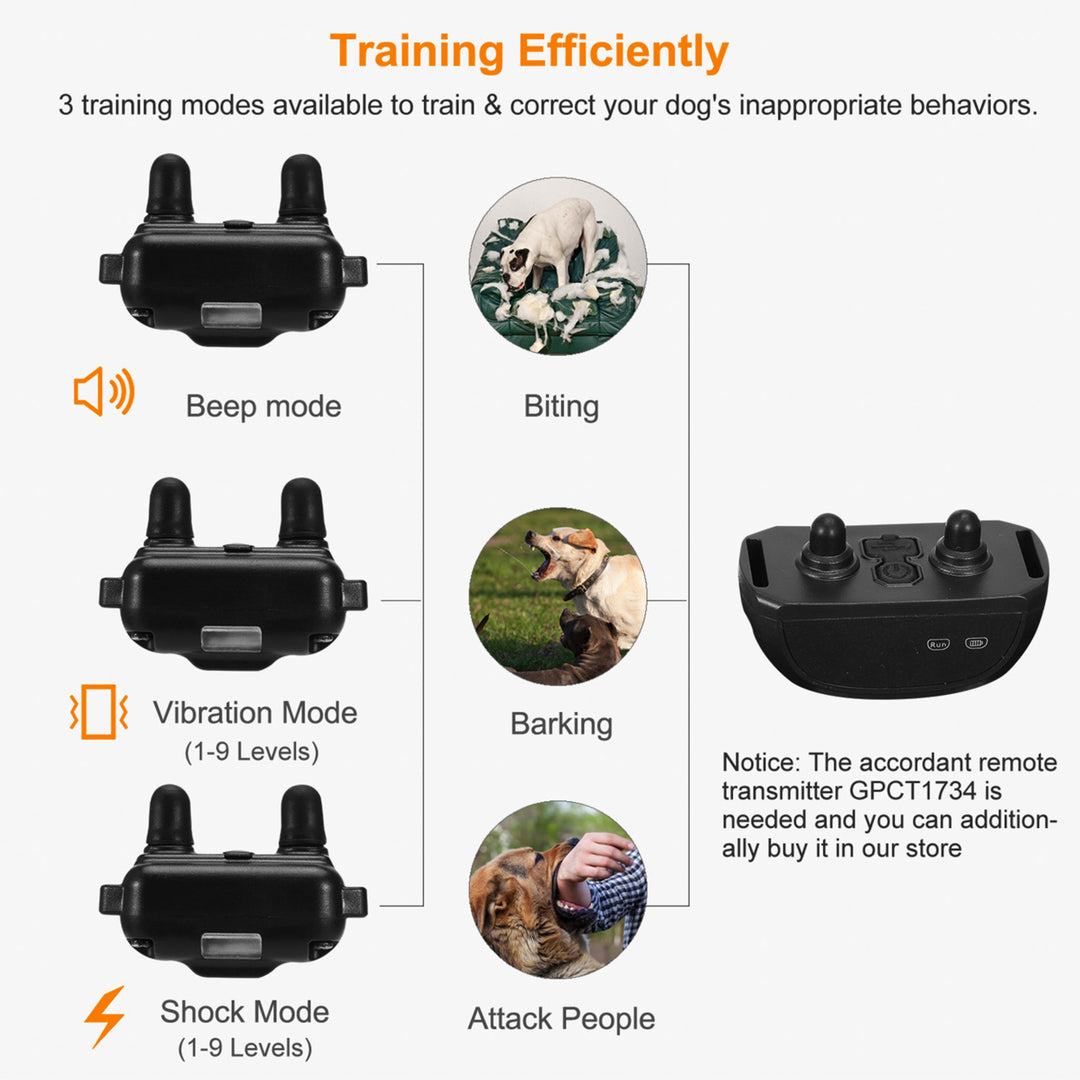 Dog Bark Collar IP67 Waterproof Rechargeable Dog Training Receiver Image 3