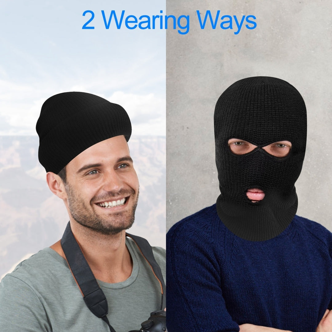 Balaclava Face Mask 3-Hole Knitted Windproof Ski Mask Full Face Cover Winter Mask Image 2