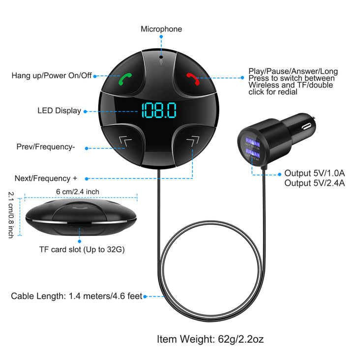 Car Wireless FM Transmitter V4.2 Car MP3 Player 3.4A Dual USB Charge Image 8