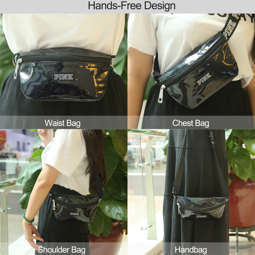 Women Shiny Leather Waist Pack Bag Adjustable Belt Bag Image 3