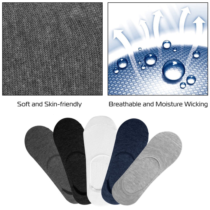 No Show Socks 5 Pairs Breathable Boat Socks Non-slip Low Cut Invisible Socks Image 3