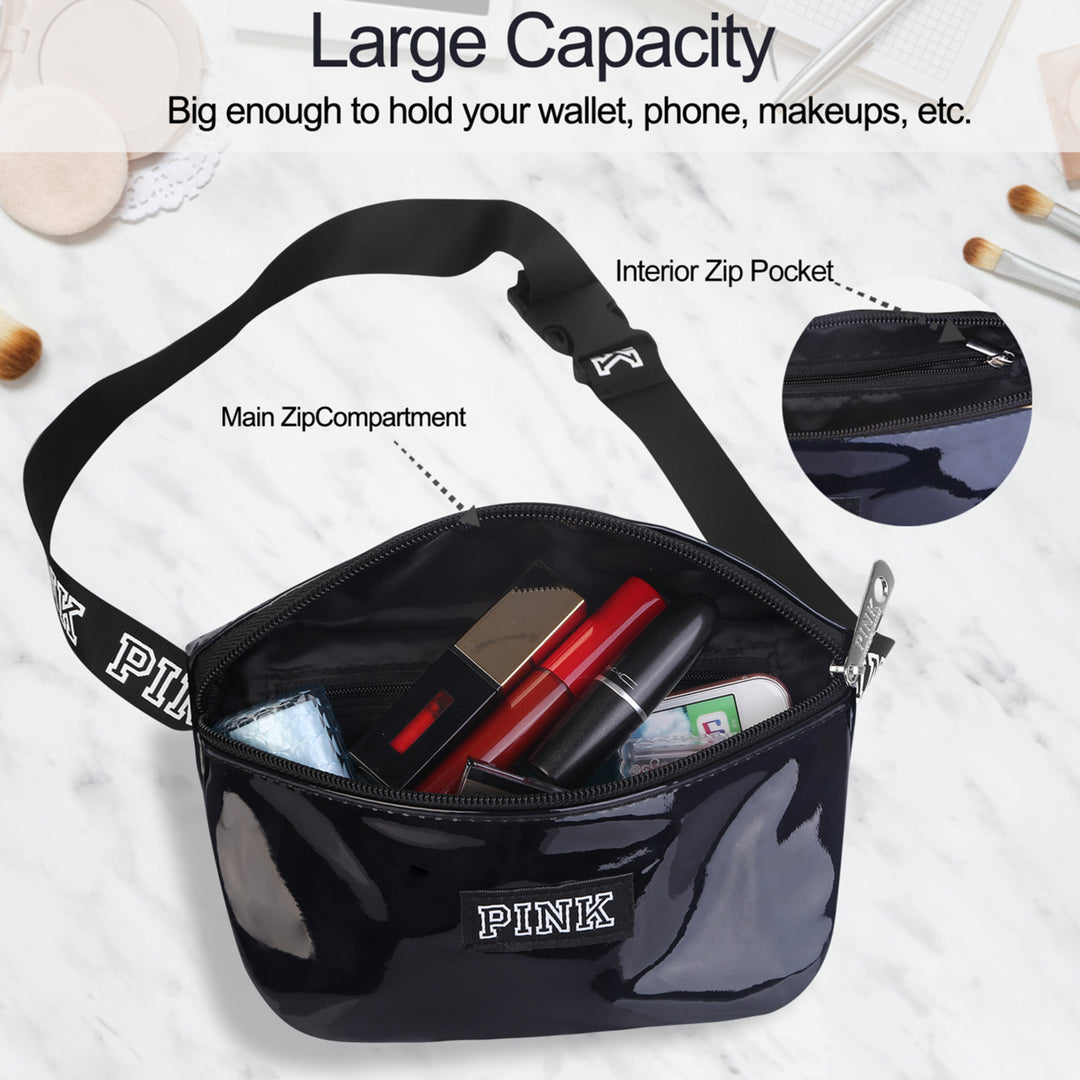 Women Shiny Leather Waist Pack Bag Adjustable Belt Bag Image 4
