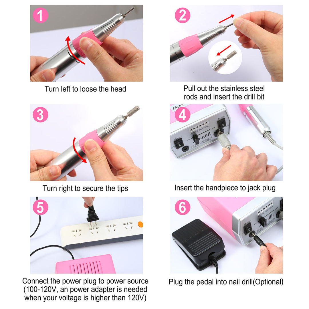 Professional Acrylic Nail Drill Machine 30000RPM Electric Handpiece Pink Image 3