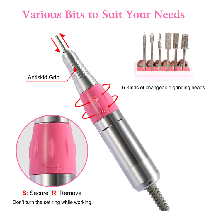 Professional Acrylic Nail Drill Machine 30000RPM Electric Handpiece Pink Image 9