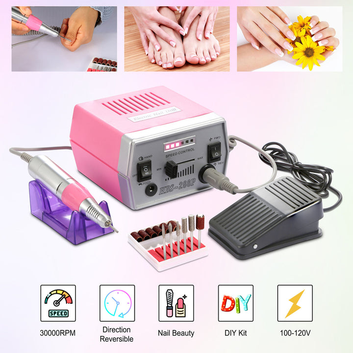 Professional Acrylic Nail Drill Machine 30000RPM Electric Handpiece Pink Image 10