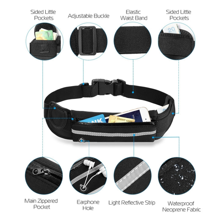 Adjustable Waterproof Running Belt Pack Black Lightweight for Phone with Earphone Hole Image 3