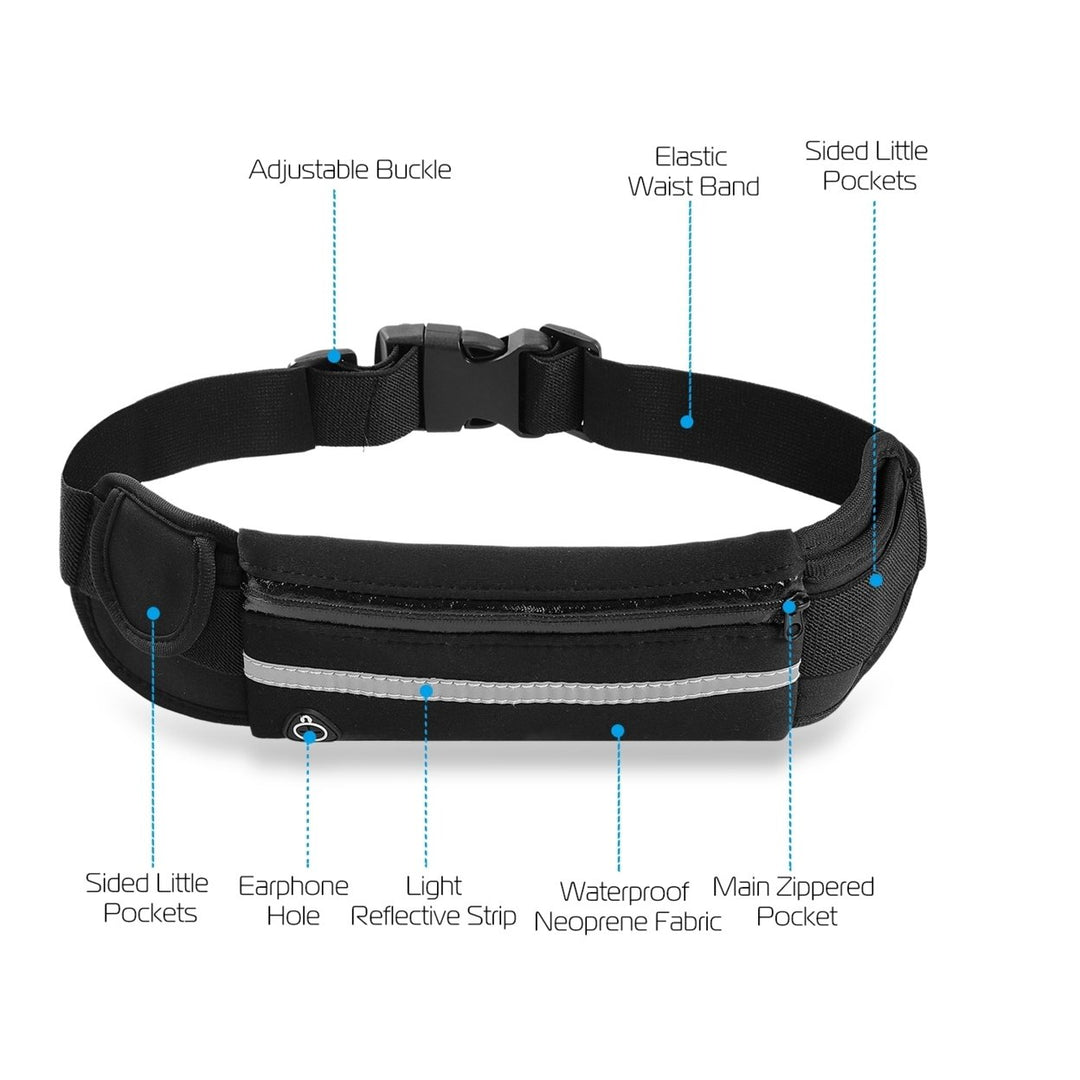 Adjustable Waterproof Running Belt Pack Black Lightweight for Phone with Earphone Hole Image 4