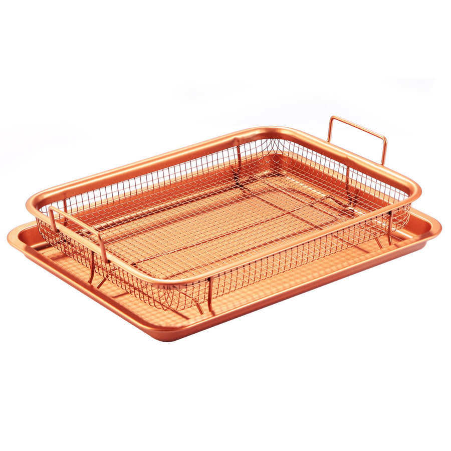 Crisper Tray Set Non Stick Cookie Sheet Tray Air Fry Pan Grill Basket Oven Dishwasher Image 1