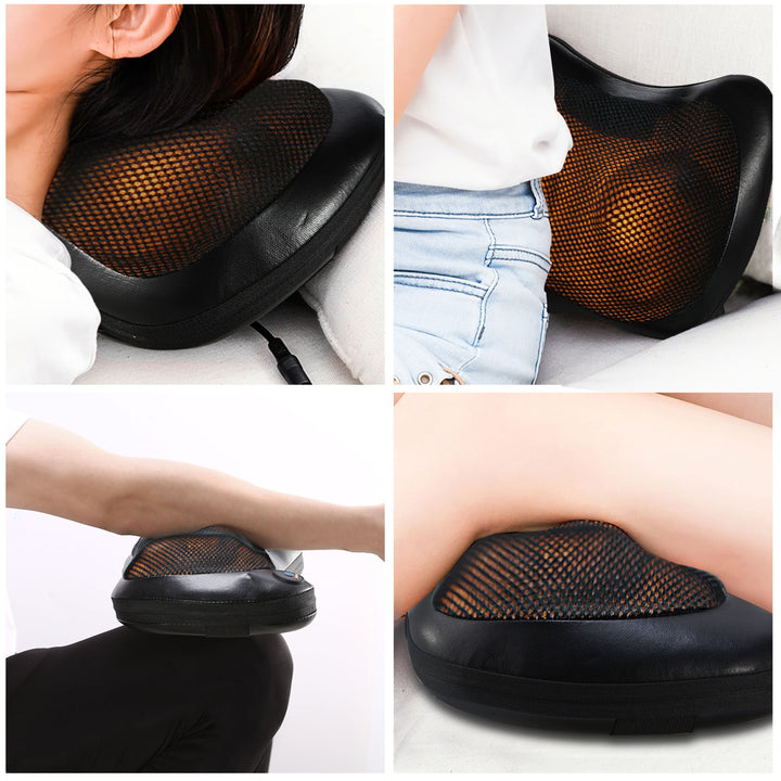 Back Neck Massage Pillow Kneading Massager with Infrared Heating Black 30x16cm Image 4