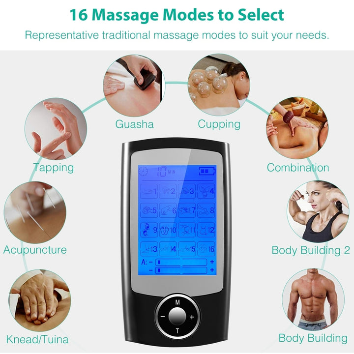 Rechargeable Tens Unit Machine Impulse Massager 16 Modes Rechargeable Black Image 3