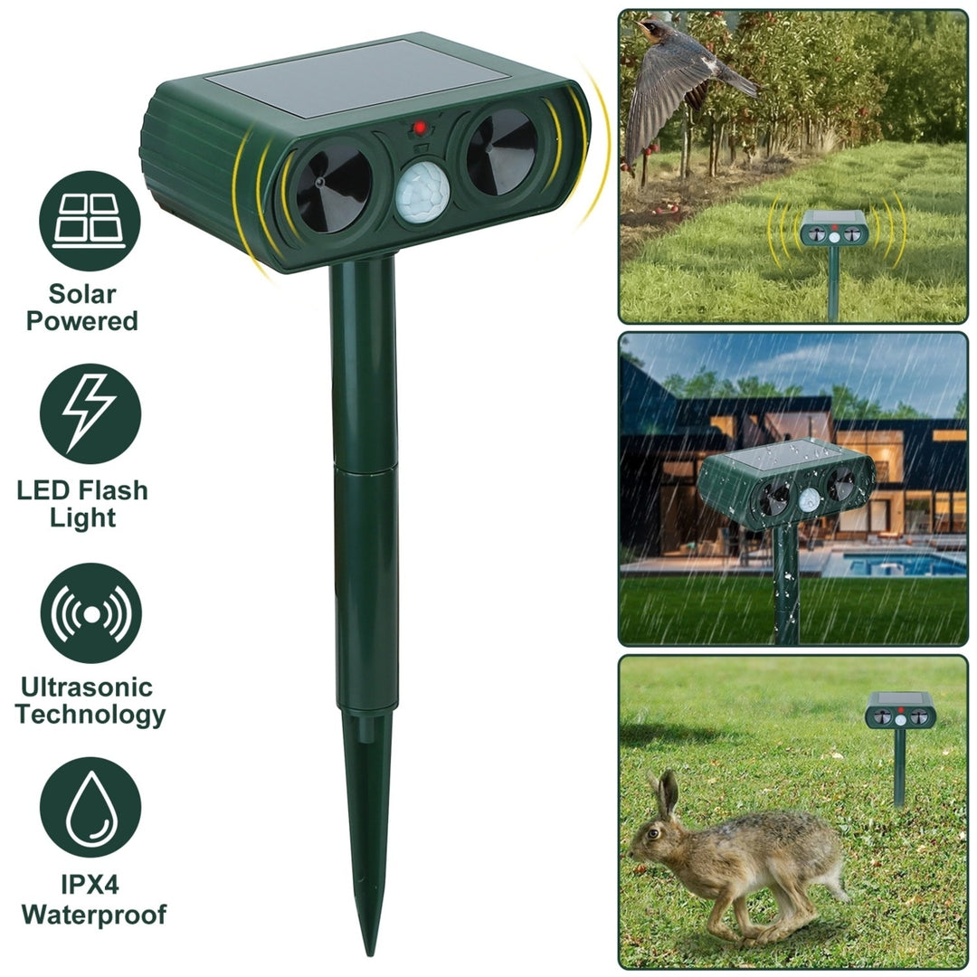 Solar Powered Ultrasonic Animal Repeller Waterproof Motion Sensor Green 2430 ft Image 2