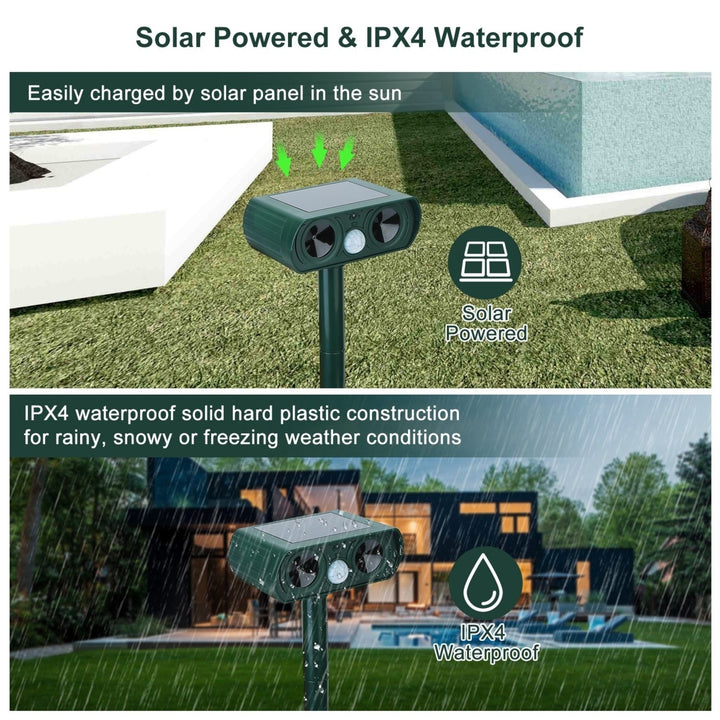 Solar Powered Ultrasonic Animal Repeller Waterproof Motion Sensor Green 2430 ft Image 4