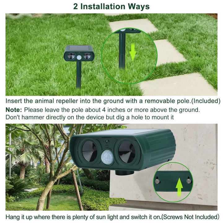 Solar Powered Ultrasonic Animal Repeller Waterproof Motion Sensor Green 2430 ft Image 6