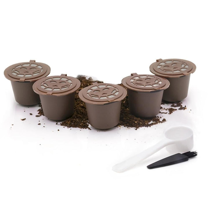 5 Pack Reusable Coffee Pods Refillable Coffee Capsules With Spoon And Brush Image 4
