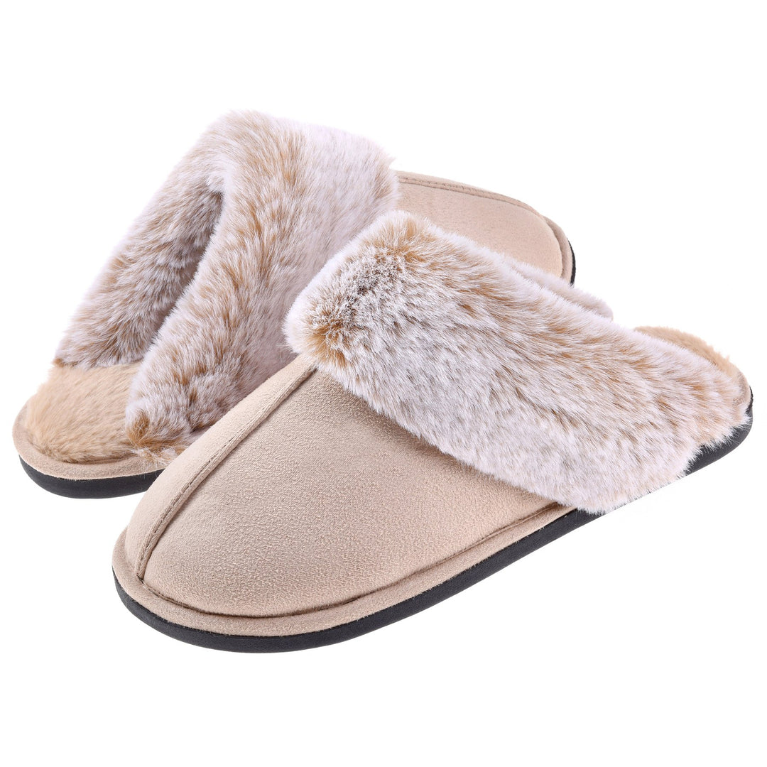 Womens Cozy Scuff Slippers Memory Foam Faux faux Indoor Outdoor Non-Slip Shoes Image 1