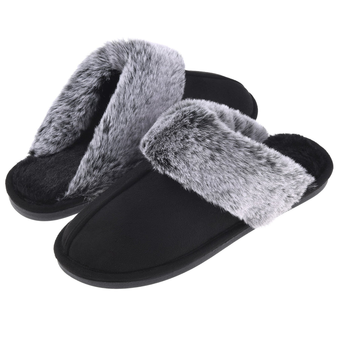 Womens Cozy Scuff Slippers Memory Foam Faux faux Indoor Outdoor Non-Slip Shoes Image 2