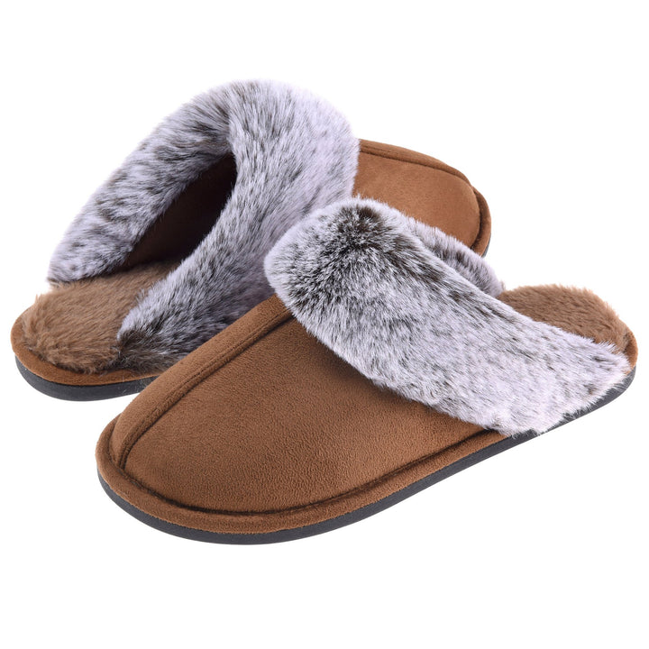 Womens Cozy Scuff Slippers Memory Foam Faux faux Indoor Outdoor Non-Slip Shoes Image 3