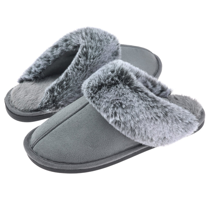 Womens Cozy Scuff Slippers Memory Foam Faux faux Indoor Outdoor Non-Slip Shoes Image 4